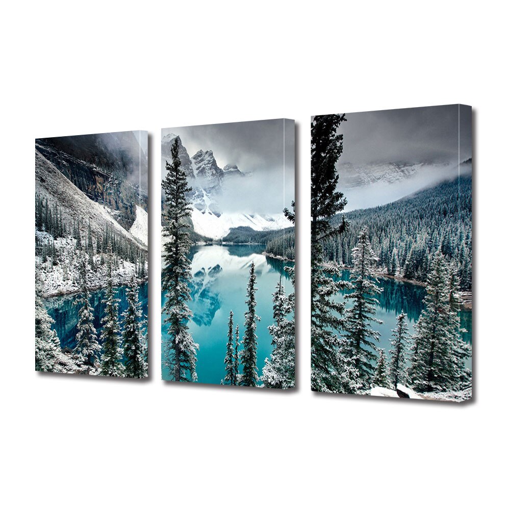 Set Tablouri Multicanvas 3 piese ArtDeco, Lac inghetat la munte, Panza pe cadru de lemn, Decoratiuni Moderne pentru Casa, 3 x 70 x 100 cm