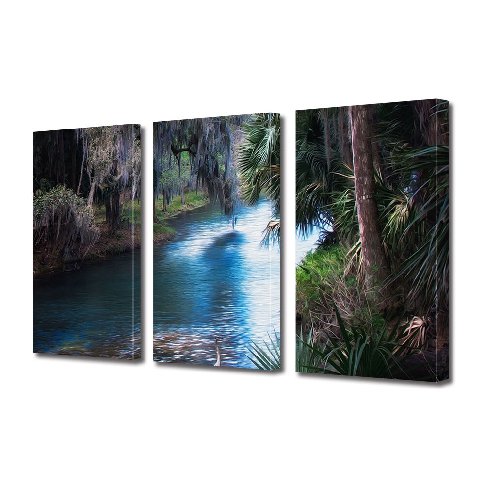 Set Tablouri Multicanvas 3 piese ArtDeco, Rau ilustrat, Panza pe cadru de lemn, Decoratiuni Moderne pentru Casa, 3 x 70 x 100 cm