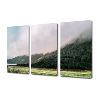 Set Tablouri Multicanvas 3 piese ArtDeco, Munte acoperit de ceata, Panza pe cadru de lemn, Decoratiuni Moderne pentru Casa, 3 x 50 x 70 cm Set Tablouri Multicanvas 3 piese ArtDeco, Munte acoperit de ceata, Panza pe cadru de lemn, Decoratiuni Moderne pentru Casa, 3 x 50 x 70 cm
