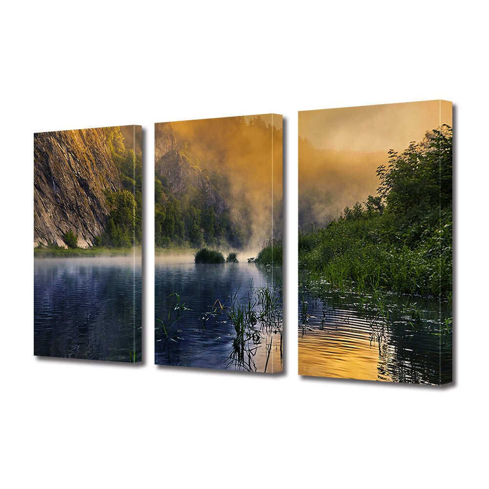 Set Tablouri Multicanvas 3 piese ArtDeco, Ceata pe lac, Panza pe cadru de lemn, Decoratiuni Moderne pentru Casa, 3 x 20 x 30 cm