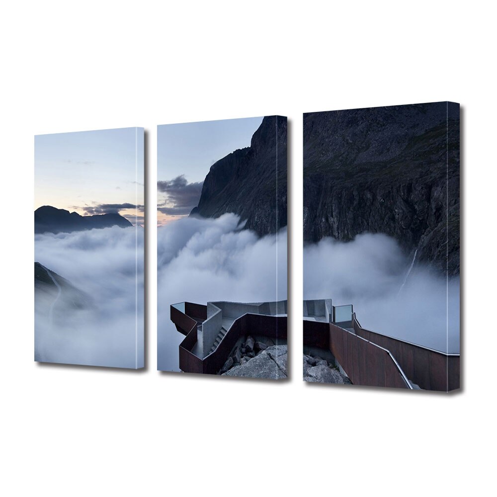 Set Tablouri Multicanvas ArtDeco, Munte deasupra norilor, Panza pe cadru de lemn, Decoratiuni Moderne pentru Casa, 3 piese, 3 x 20 x 30 cm