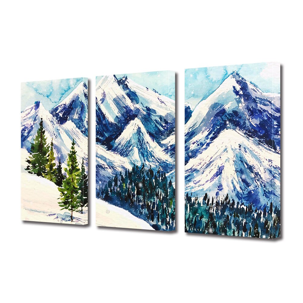 Set Tablouri Multicanvas 3 piese ArtDeco, Peisaj montan de iarna, Panza pe cadru de lemn, Decoratiuni Moderne pentru Casa, 3 x 30 x 45 cm