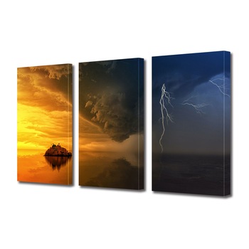 Set Tablouri Multicanvas 3 piese ArtDeco, Soare si fulger, Panza pe cadru de lemn, Decoratiuni Moderne pentru Casa, 3 x 30 x 45 cm Set Tablouri Multicanvas 3 piese ArtDeco, Soare si fulger, Panza pe cadru de lemn, Decoratiuni Moderne pentru Casa, 3 x 30 x 45 cm
