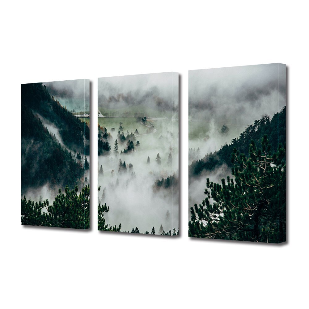 Set Tablouri Multicanvas 3 piese ArtDeco, Ceata deasa printre brazi, Panza pe cadru de lemn, Decoratiuni Moderne pentru Casa, 3 x 20 x 30 cm