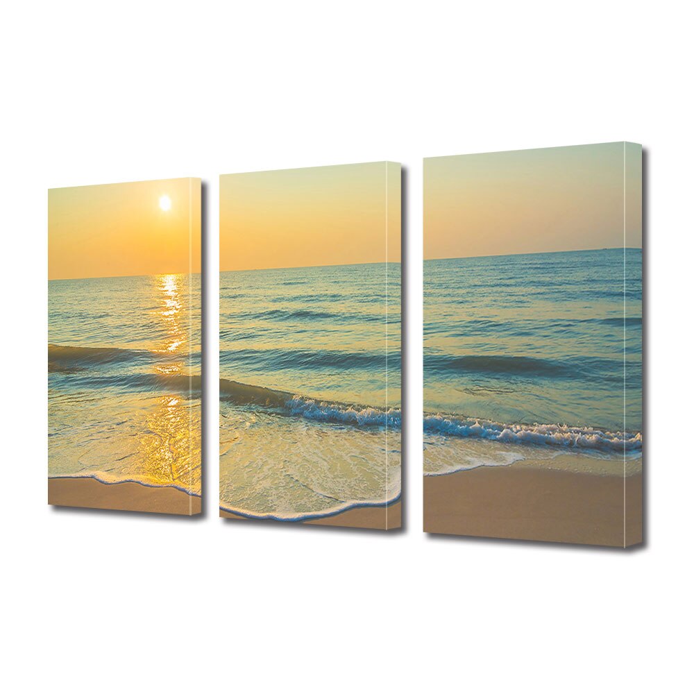 Set Tablouri Multicanvas 3 piese ArtDeco, Rasarit reflectat, Panza pe cadru de lemn, Decoratiuni Moderne pentru Casa, 3 x 70 x 100 cm