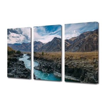 Set Tablouri Multicanvas 3 piese ArtDeco, Rau rapid, Panza pe cadru de lemn, Decoratiuni Moderne pentru Casa, 3 x 70 x 100 cm Set Tablouri Multicanvas 3 piese ArtDeco, Rau rapid, Panza pe cadru de lemn, Decoratiuni Moderne pentru Casa, 3 x 70 x 100 cm