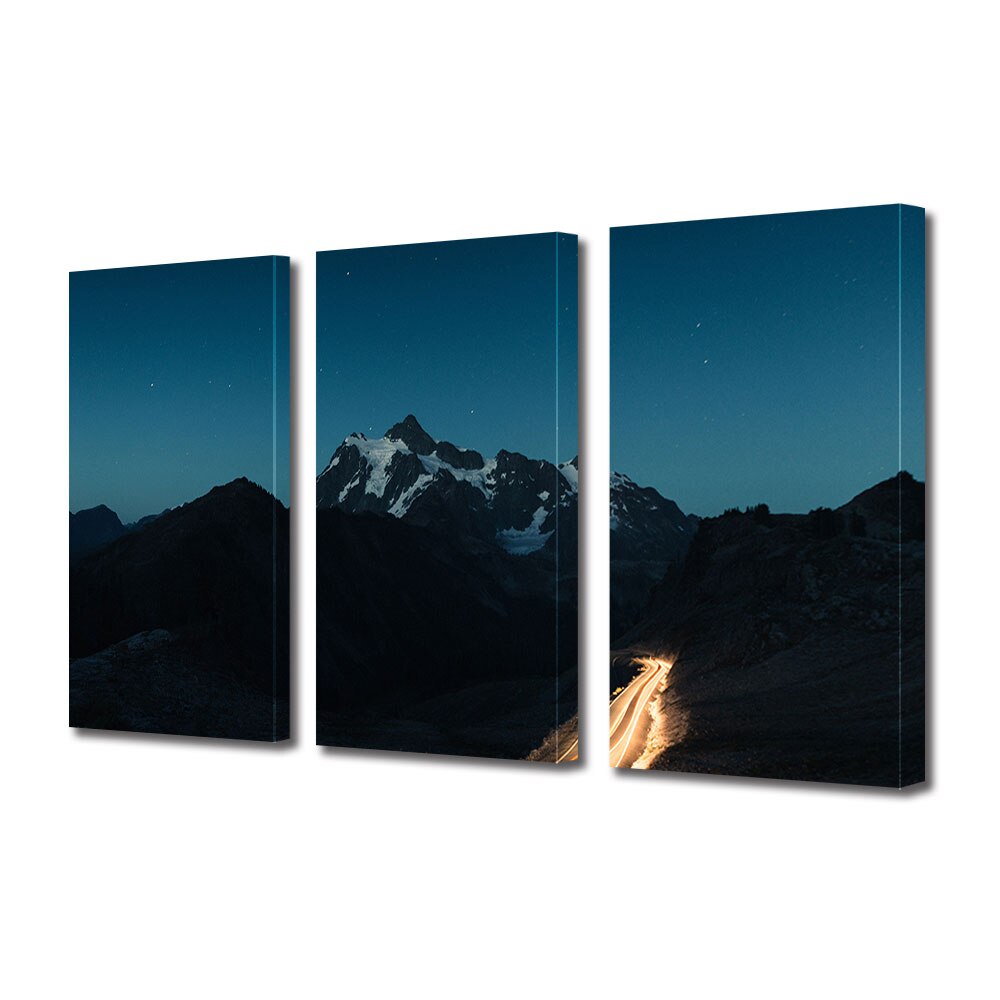 Set Tablouri Multicanvas 3 piese ArtDeco, Drum iluminat la poalele muntelui, Panza pe cadru de lemn, Decoratiuni Moderne pentru Casa, 3 x 20 x 30 cm