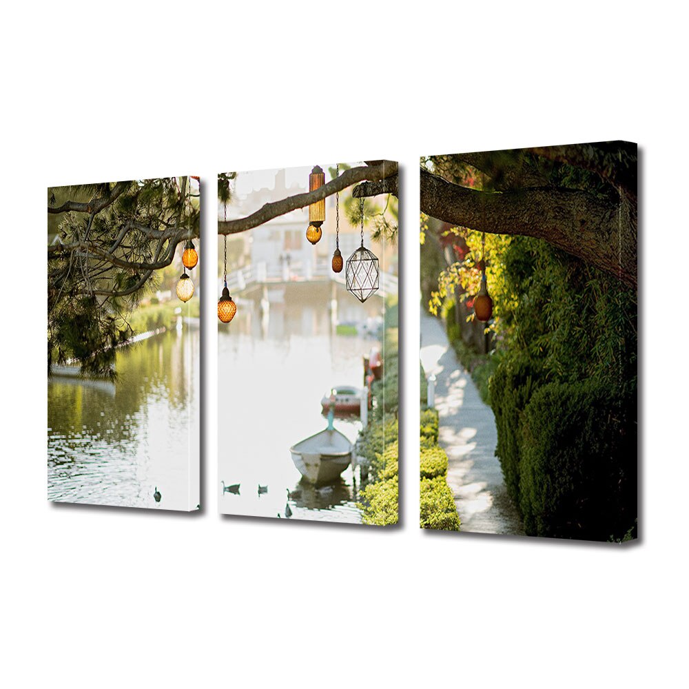 Set Tablouri Multicanvas 3 piese ArtDeco, Rau amenajat, Panza pe cadru de lemn, Decoratiuni Moderne pentru Casa, 3 x 70 x 100 cm