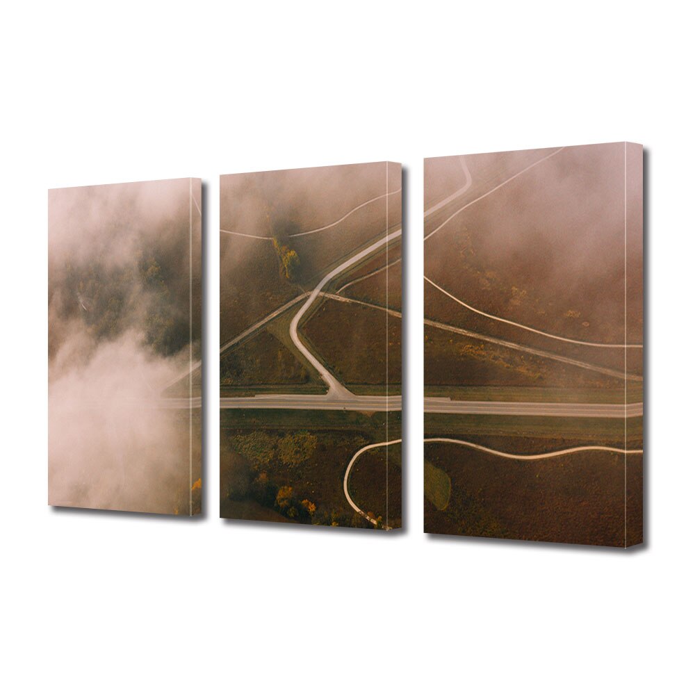 Set Tablouri Multicanvas 3 piese ArtDeco, Drumuri intersectate, Panza pe cadru de lemn, Decoratiuni Moderne pentru Casa, 3 x 70 x 100 cm