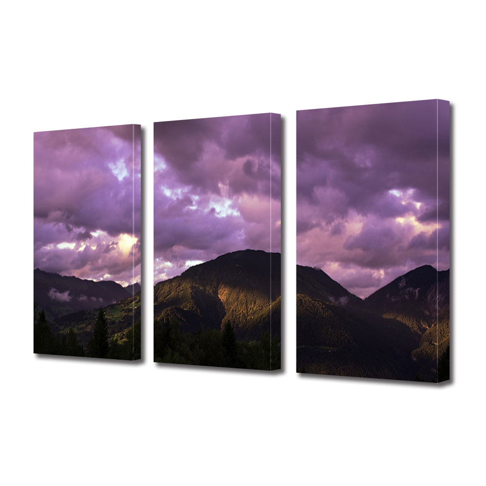 Set Tablouri Multicanvas 3 piese ArtDeco, Nori violet , Panza pe cadru de lemn, Decoratiuni Moderne pentru Casa, 3 x 50 x 70 cm