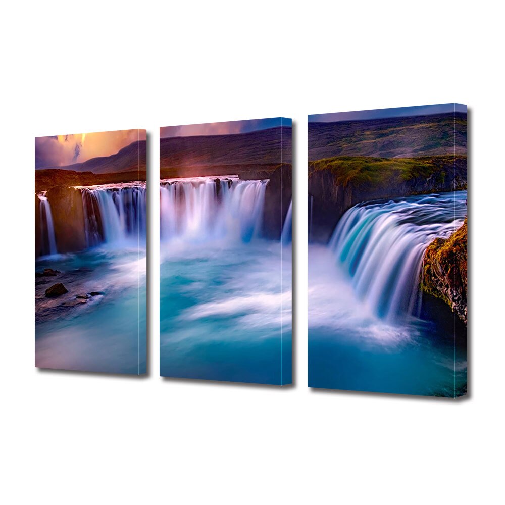 Set Tablouri Multicanvas 3 piese ArtDeco, Cascade si nori, Panza pe cadru de lemn, Decoratiuni Moderne pentru Casa, 3 x 40 x 60 cm