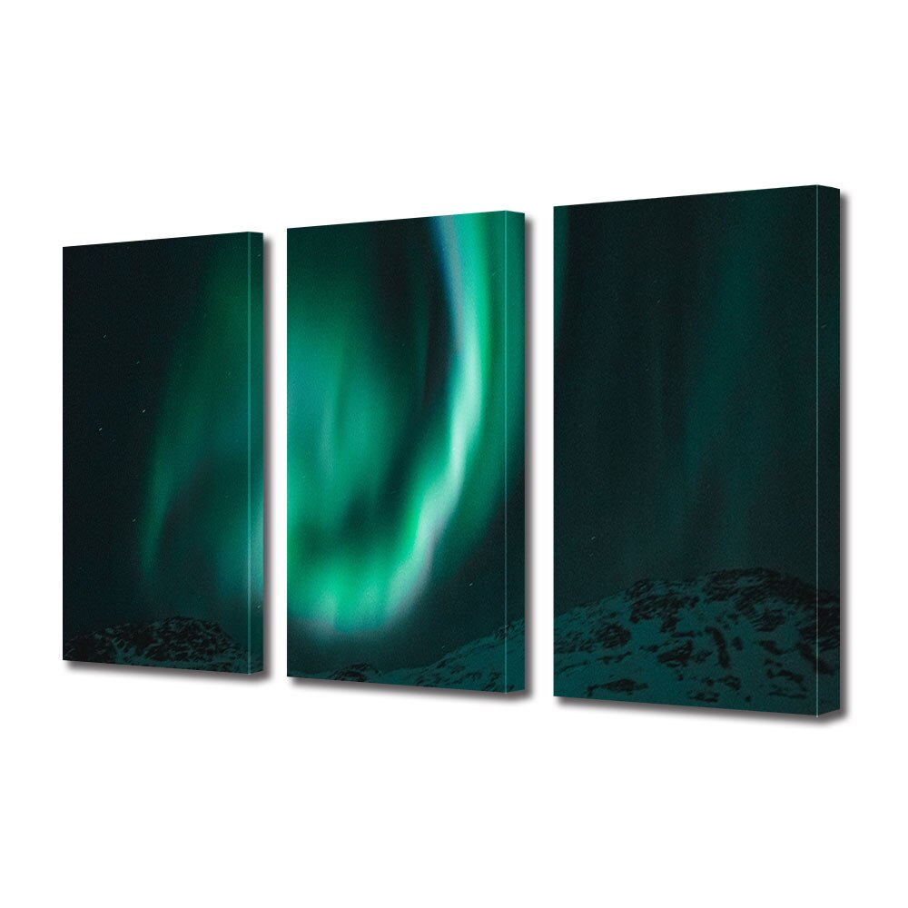 Set Tablouri Multicanvas 3 piese ArtDeco, Verde mistic, Panza pe cadru de lemn, Decoratiuni Moderne pentru Casa, 3 x 70 x 100 cm