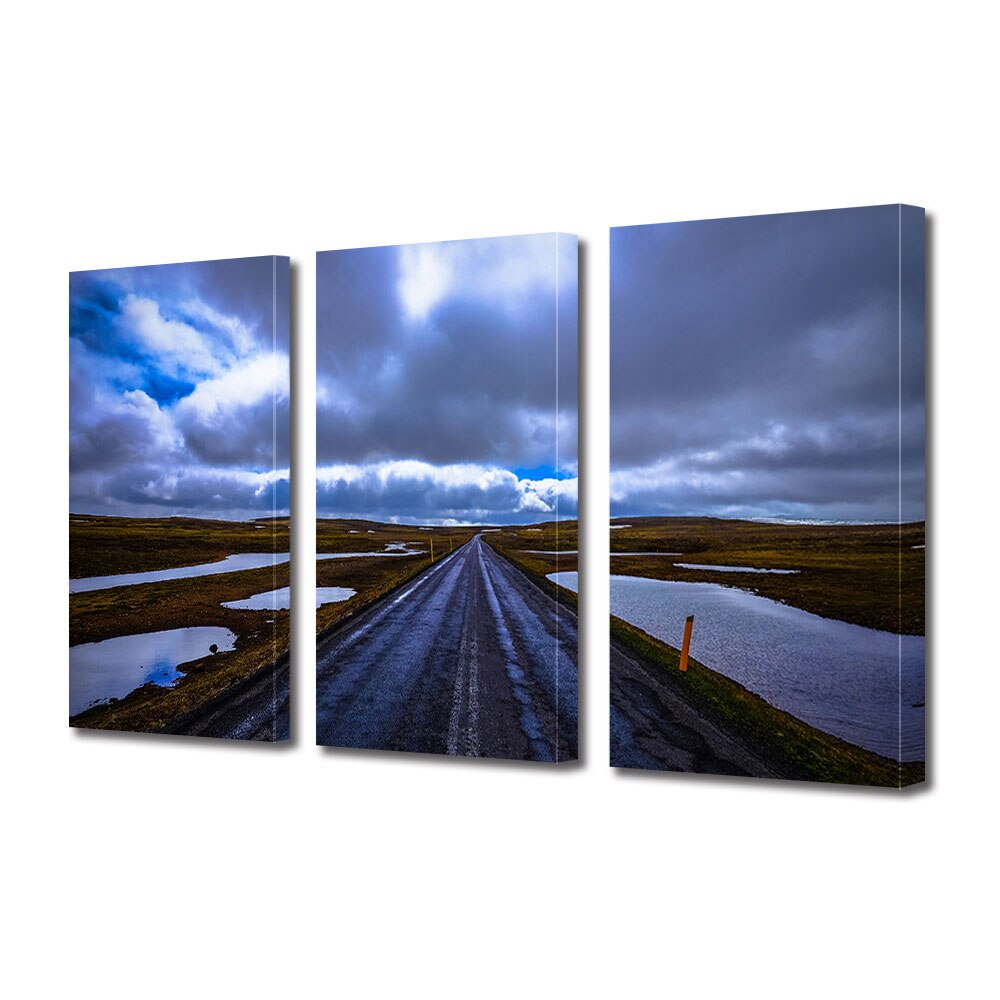 Set Tablouri Multicanvas 3 piese ArtDeco, Drum inghetat, Panza pe cadru de lemn, Decoratiuni Moderne pentru Casa, 3 x 70 x 100 cm