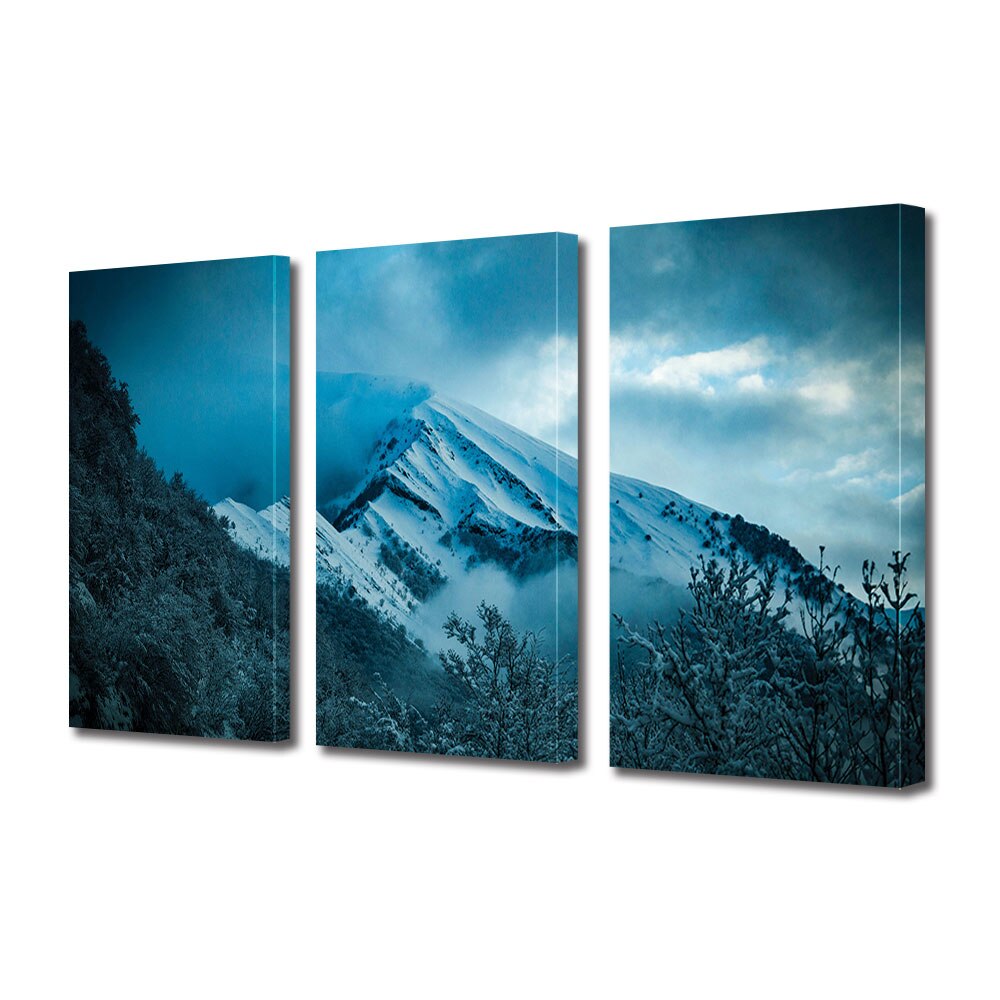 Set Tablouri Multicanvas 3 piese ArtDeco, Ceata si munti, Panza pe cadru de lemn, Decoratiuni Moderne pentru Casa, 3 x 70 x 100 cm