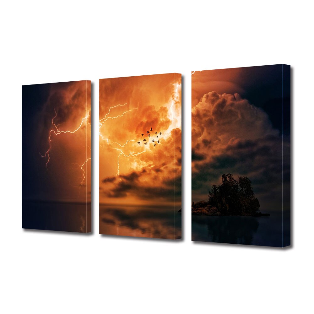 Set Tablouri Multicanvas 3 piese ArtDeco, Pasari in aventura, Panza pe cadru de lemn, Decoratiuni Moderne pentru Casa, 3 x 20 x 30 cm