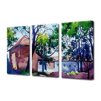 Set Tablouri Multicanvas 3 piese ArtDeco, Asezare omeneasca in natura, Panza pe cadru de lemn, Decoratiuni Moderne pentru Casa, 3 x 70 x 100 cm Set Tablouri Multicanvas 3 piese ArtDeco, Asezare omeneasca in natura, Panza pe cadru de lemn, Decoratiuni Moderne pentru Casa, 3 x 70 x 100 cm