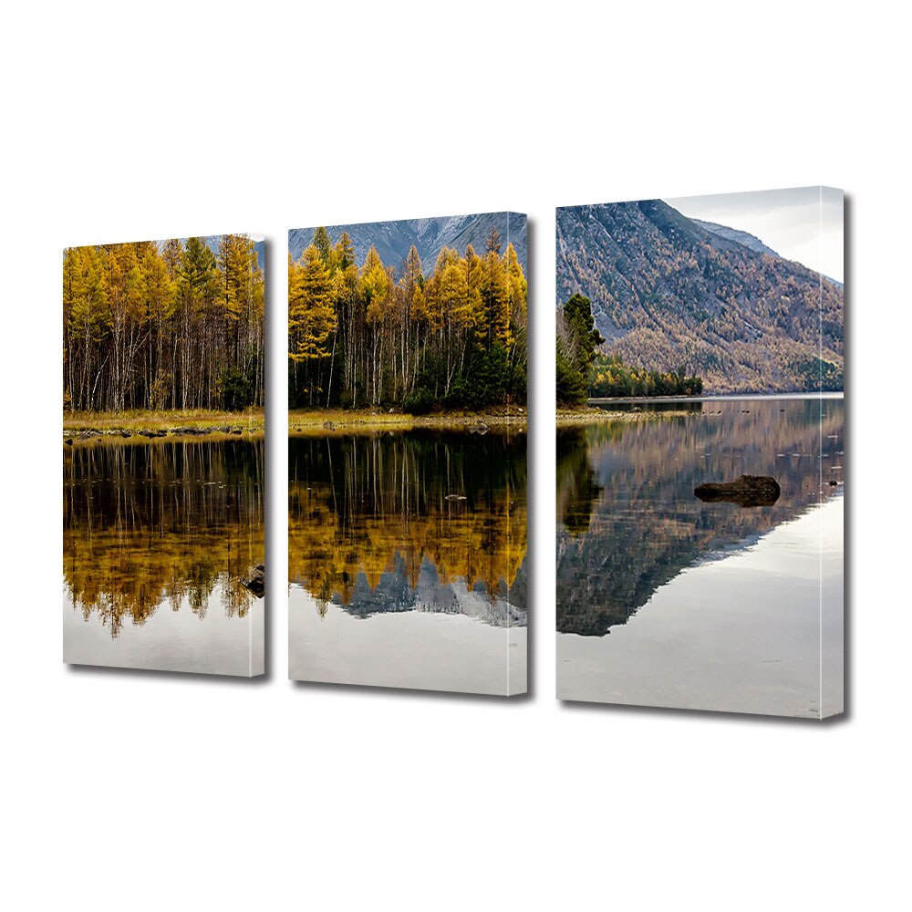 Set Tablouri Multicanvas 3 piese ArtDeco, Priveliste oglindita, Panza pe cadru de lemn, Decoratiuni Moderne pentru Casa, 3 x 30 x 45 cm