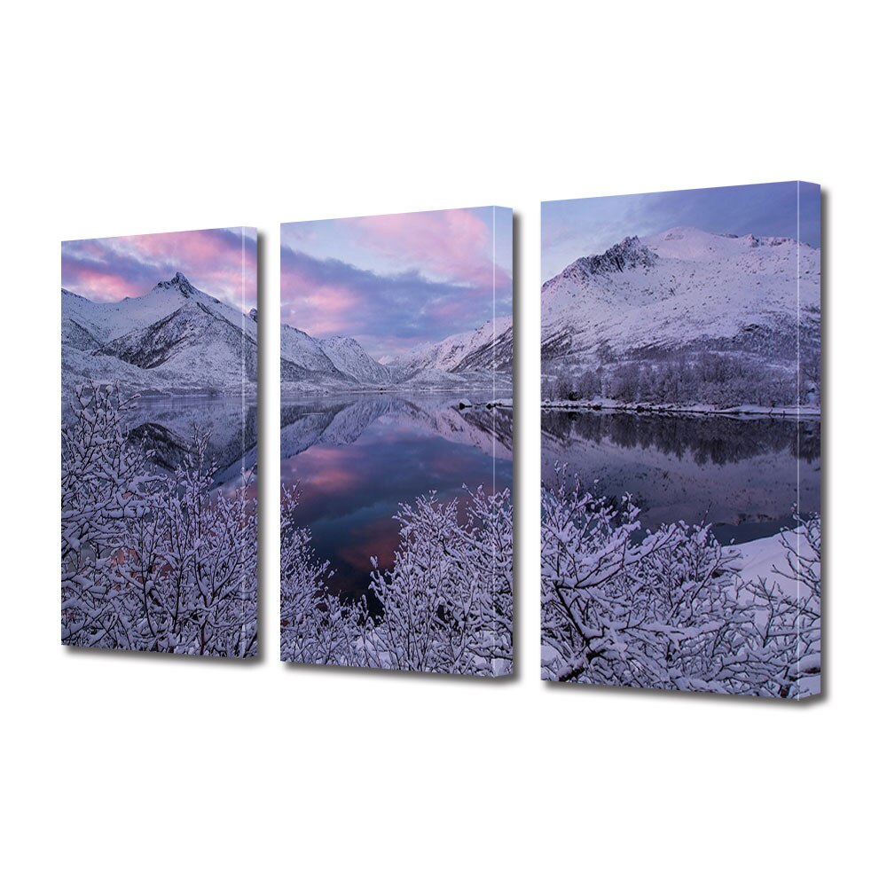 Set Tablouri Multicanvas 3 piese ArtDeco, Iarna norvegiana, Panza pe cadru de lemn, Decoratiuni Moderne pentru Casa, 3 x 70 x 100 cm