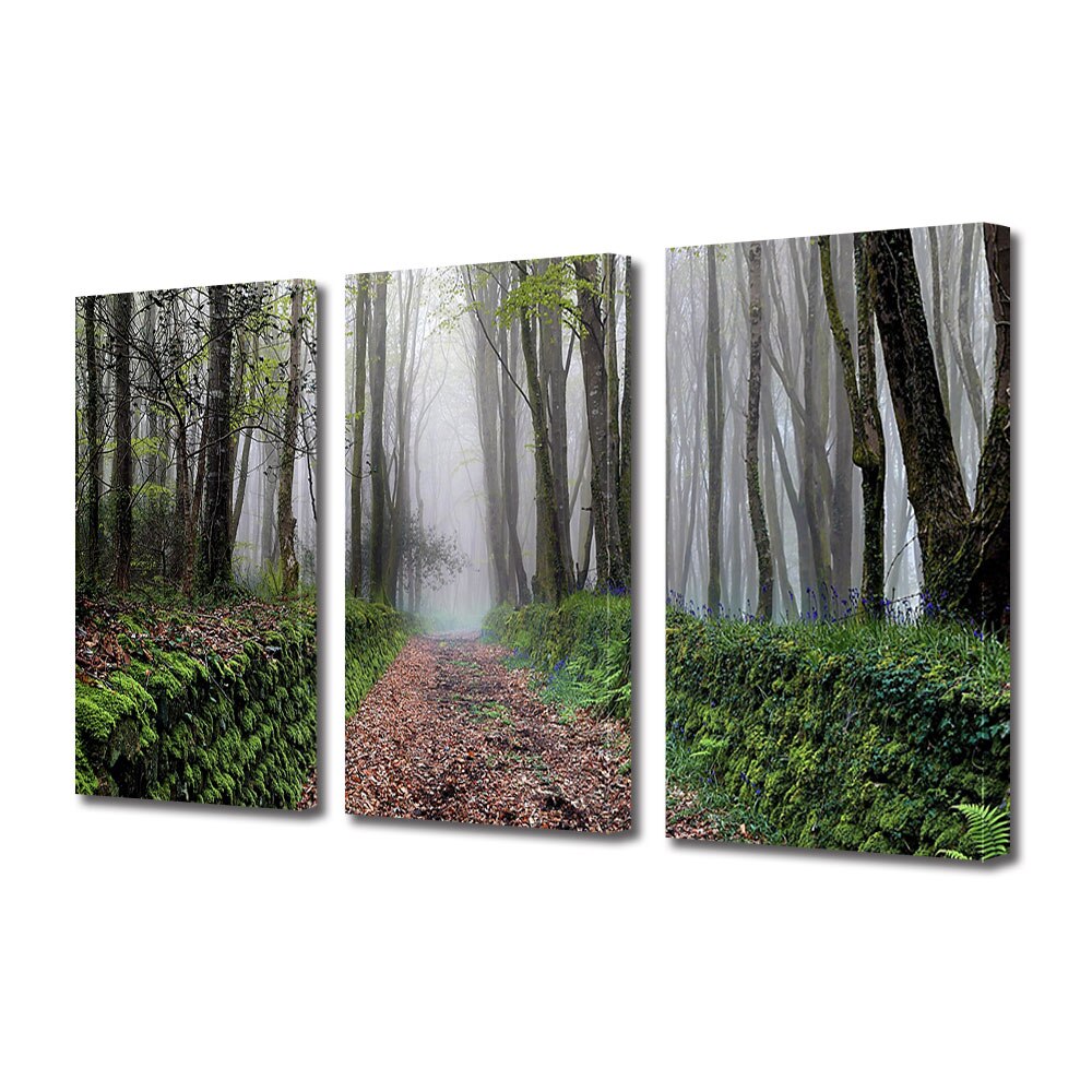 Set Tablouri Multicanvas 3 piese ArtDeco, Alee tomnatica, Panza pe cadru de lemn, Decoratiuni Moderne pentru Casa, 3 x 70 x 100 cm