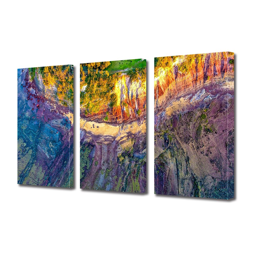 Set Tablouri Multicanvas 3 piese ArtDeco, Peisaj abstract multicolor, Panza pe cadru de lemn, Decoratiuni Moderne pentru Casa, 3 x 20 x 30 cm
