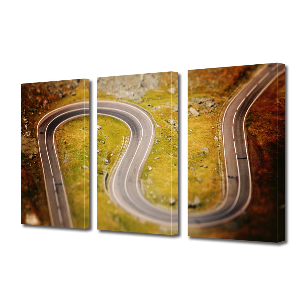 Set Tablouri Multicanvas 3 piese ArtDeco, Sosea serpuita, Panza pe cadru de lemn, Decoratiuni Moderne pentru Casa, 3 x 70 x 100 cm