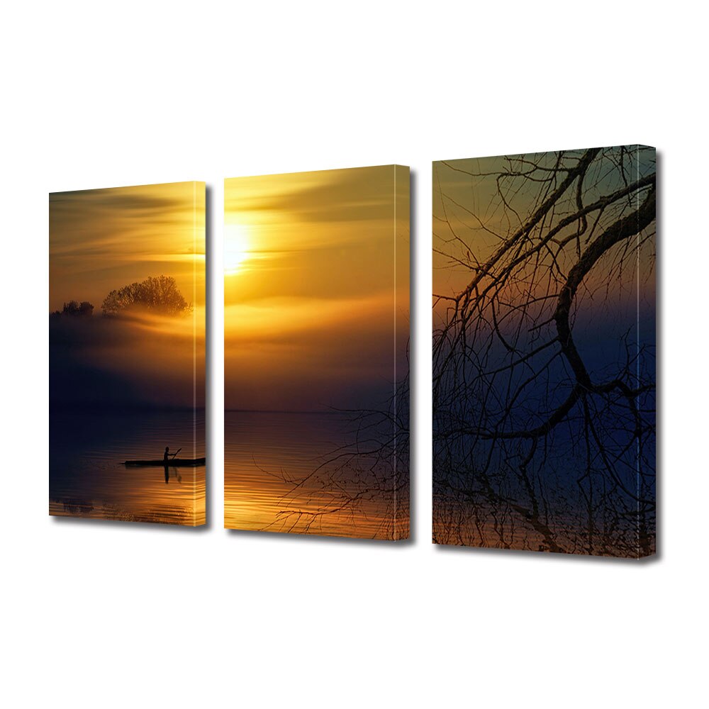 Set Tablouri Multicanvas ArtDeco, Apus pe apa, Panza pe cadru de lemn, Decoratiuni Moderne pentru Casa, 3 piese, 3 x 20 x 30 cm