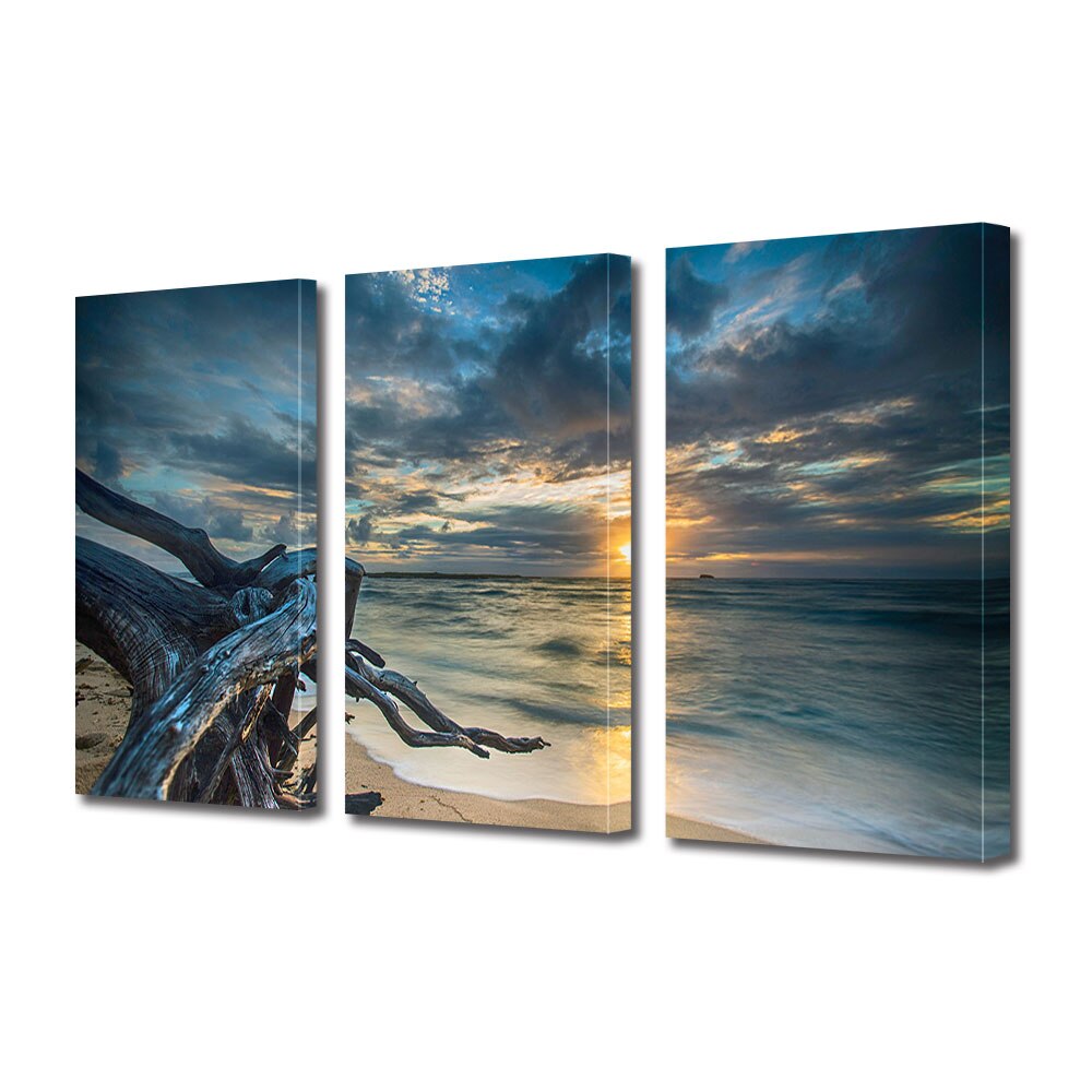 Set Tablouri Multicanvas 3 piese ArtDeco, Plaja melancolica, Panza pe cadru de lemn, Decoratiuni Moderne pentru Casa, 3 x 50 x 70 cm