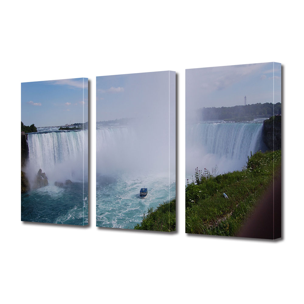 Set Tablouri Multicanvas 3 piese ArtDeco, Cascada Niagara, Panza pe cadru de lemn, Decoratiuni Moderne pentru Casa, 3 x 20 x 30 cm