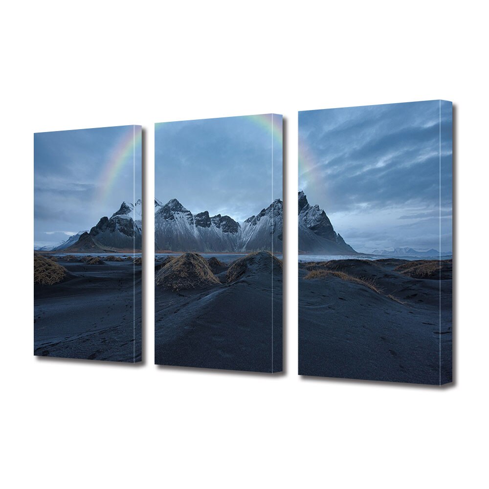 Set Tablouri Multicanvas 3 piese ArtDeco, Curcubeu la munte, Panza pe cadru de lemn, Decoratiuni Moderne pentru Casa, 3 x 70 x 100 cm