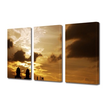 Set Tablouri Multicanvas ArtDeco, Vazduh la lasarea serii, Panza pe cadru de lemn, Decoratiuni Moderne pentru Casa, 3 piese, 3 x 30 x 45 cm Set Tablouri Multicanvas ArtDeco, Vazduh la lasarea serii, Panza pe cadru de lemn, Decoratiuni Moderne pentru Casa, 3 piese, 3 x 30 x 45 cm