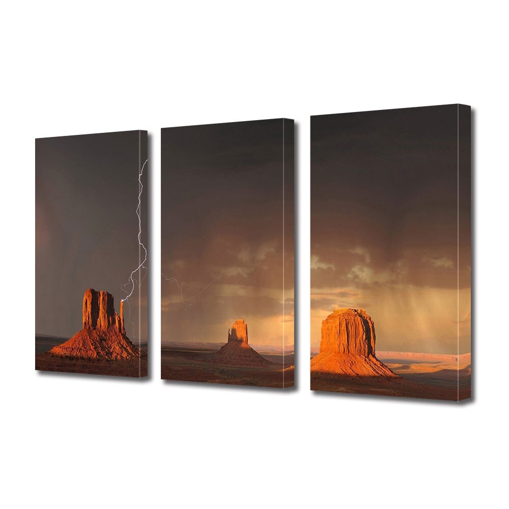 Set Tablouri Multicanvas 3 piese ArtDeco, Fulger lovind stanca, Panza pe cadru de lemn, Decoratiuni Moderne pentru Casa, 3 x 70 x 100 cm