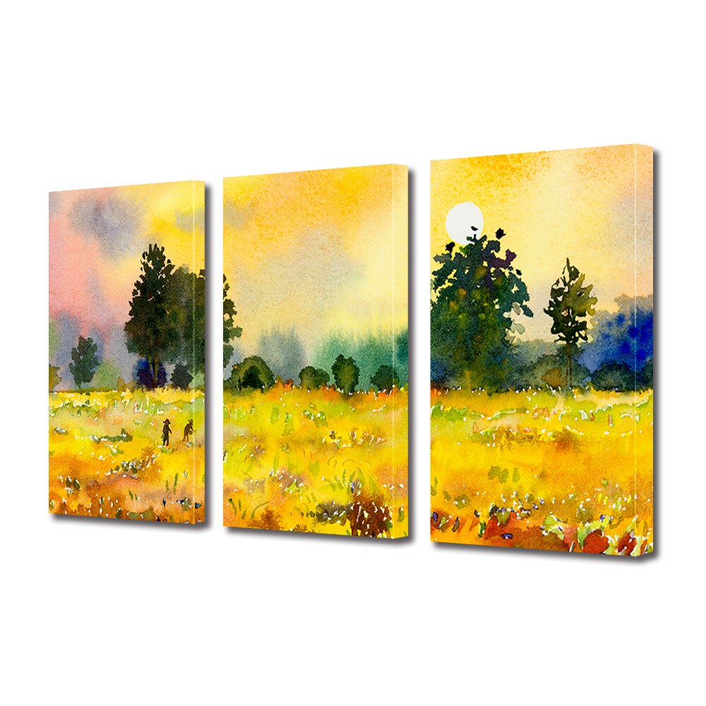 Set Tablouri Multicanvas 3 piese ArtDeco, Pe campul auriu, Panza pe cadru de lemn, Decoratiuni Moderne pentru Casa, 3 x 20 x 30 cm