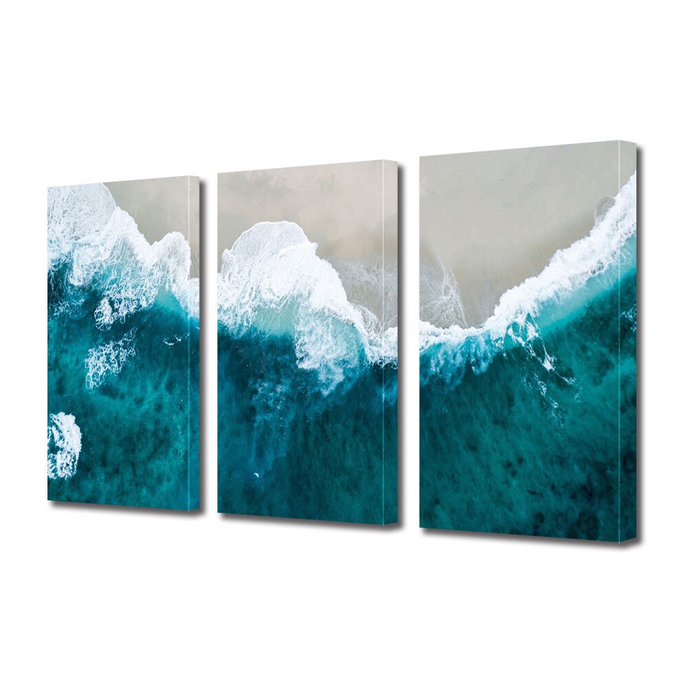 Set Tablouri Multicanvas 3 piese ArtDeco, Valuri agitate, Panza pe cadru de lemn, Decoratiuni Moderne pentru Casa, 3 x 20 x 30 cm