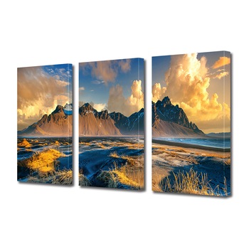 Set Tablouri Multicanvas 3 piese ArtDeco, Soare cu dinti si nori, Panza pe cadru de lemn, Decoratiuni Moderne pentru Casa, 3 x 50 x 70 cm Set Tablouri Multicanvas 3 piese ArtDeco, Soare cu dinti si nori, Panza pe cadru de lemn, Decoratiuni Moderne pentru Casa, 3 x 50 x 70 cm