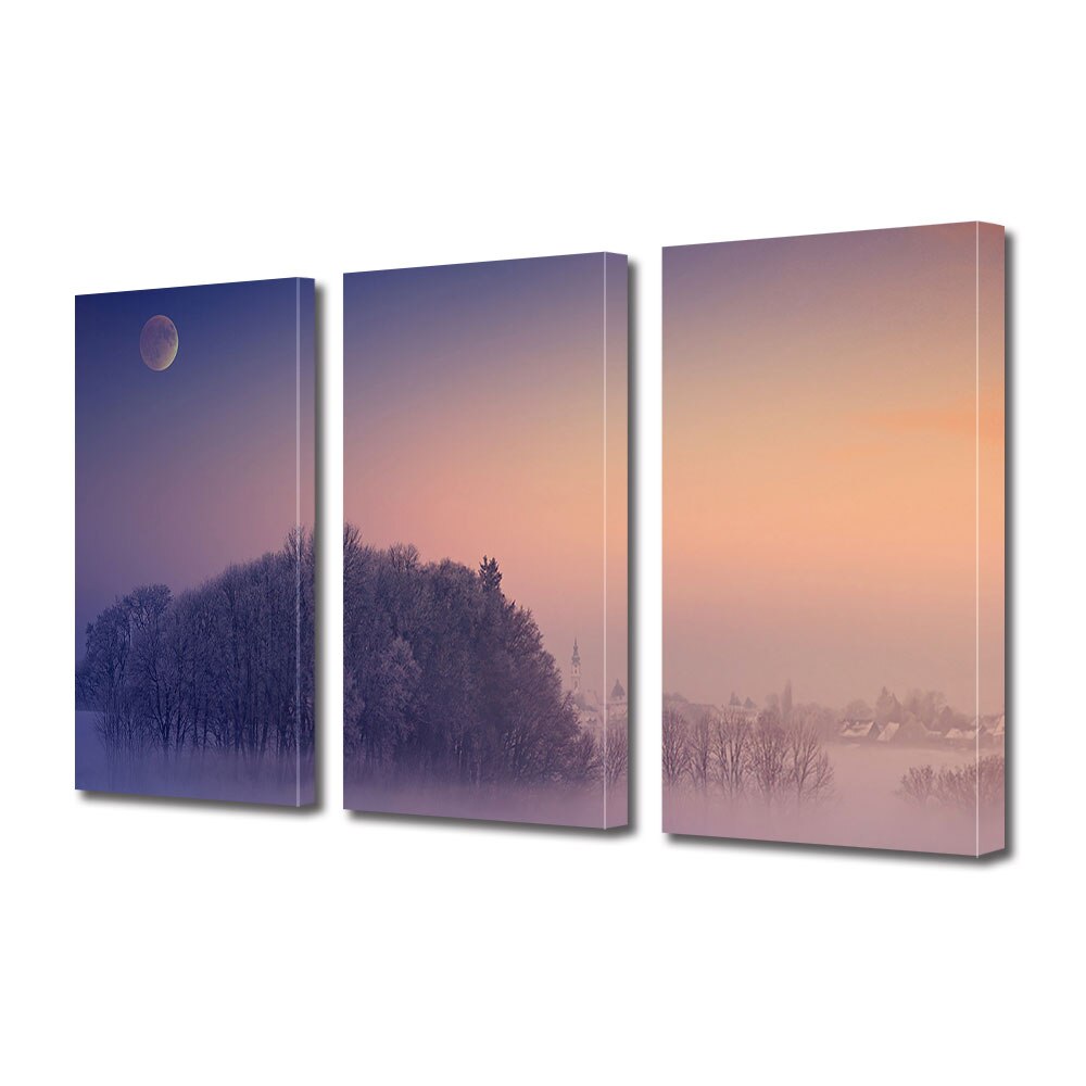 Set Tablouri Multicanvas 3 piese ArtDeco, Seara violet, Panza pe cadru de lemn, Decoratiuni Moderne pentru Casa, 3 x 50 x 70 cm