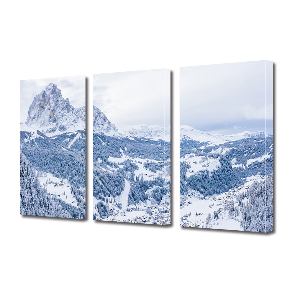Set Tablouri Multicanvas 3 piese ArtDeco, Iarna peste munti, Panza pe cadru de lemn, Decoratiuni Moderne pentru Casa, 3 x 20 x 30 cm