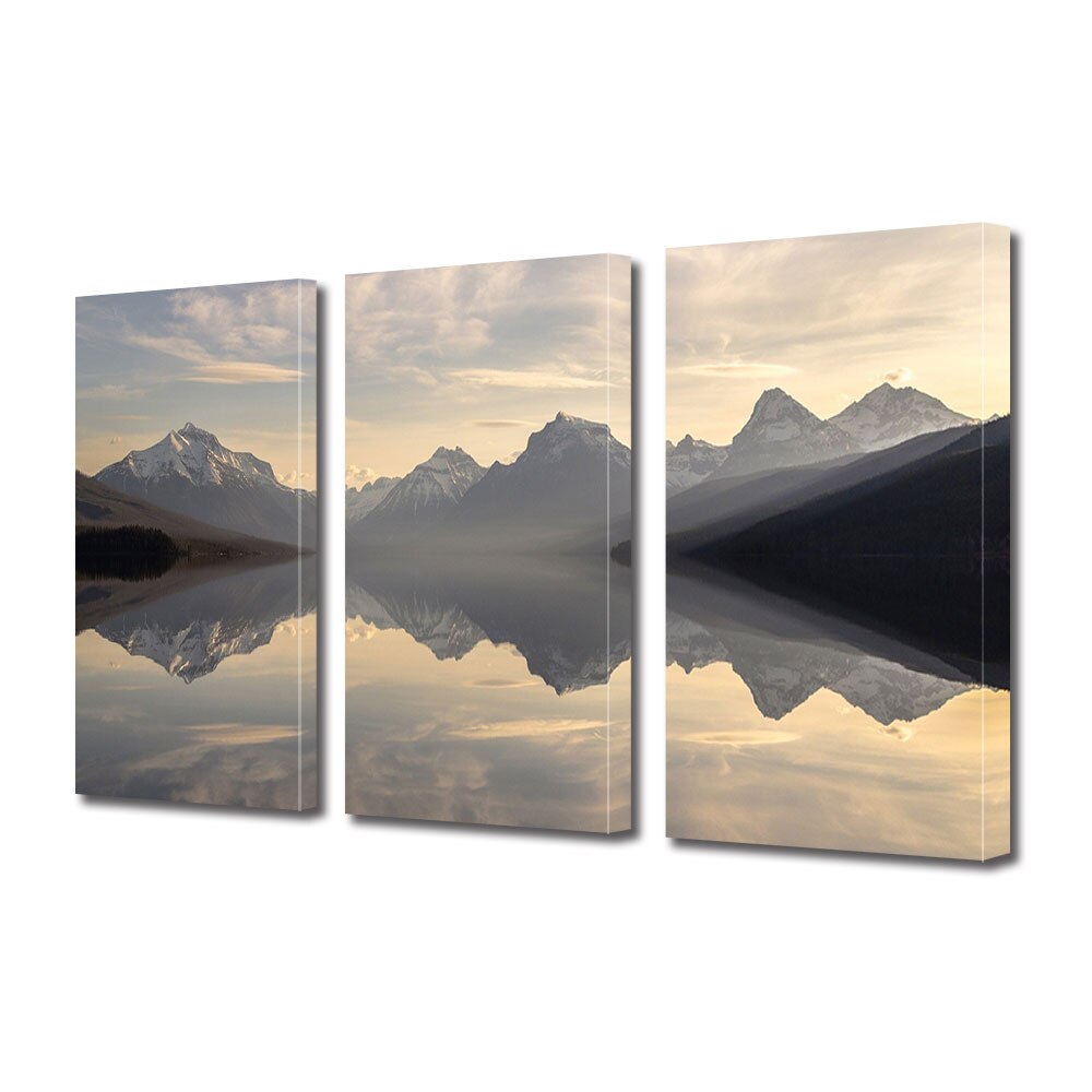 Set Tablouri Multicanvas 3 piese ArtDeco, Munti in reflexie, Panza pe cadru de lemn, Decoratiuni Moderne pentru Casa, 3 x 40 x 60 cm