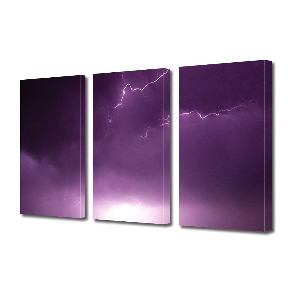 Set Tablouri Multicanvas 3 piese ArtDeco, Fulger violet, Panza pe cadru de lemn, Decoratiuni Moderne pentru Casa, 3 x 70 x 100 cm
