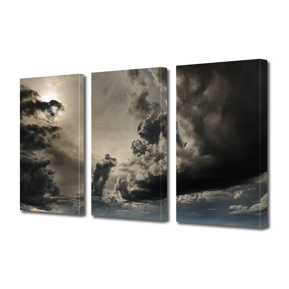 Set Tablouri Multicanvas 3 piese ArtDeco, Nori de furtuna, Panza pe cadru de lemn, Decoratiuni Moderne pentru Casa, 3 x 50 x 70 cm