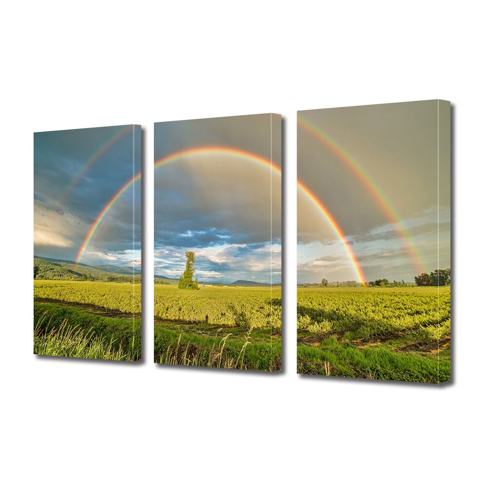 Set Tablouri Multicanvas ArtDeco, Curcubeu simetric, Panza pe cadru de lemn, Decoratiuni Moderne pentru Casa, 3 piese, 3 x 20 x 30 cm