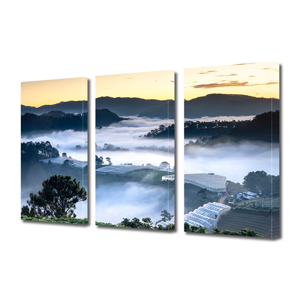 Set Tablouri Multicanvas 3 piese ArtDeco, Priveliste incetosata, Panza pe cadru de lemn, Decoratiuni Moderne pentru Casa, 3 x 20 x 30 cm