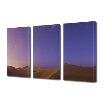 Set Tablouri Multicanvas 3 piese ArtDeco, Dune sub cerul violet, Panza pe cadru de lemn, Decoratiuni Moderne pentru Casa, 3 x 70 x 100 cm Set Tablouri Multicanvas 3 piese ArtDeco, Dune sub cerul violet, Panza pe cadru de lemn, Decoratiuni Moderne pentru Casa, 3 x 70 x 100 cm