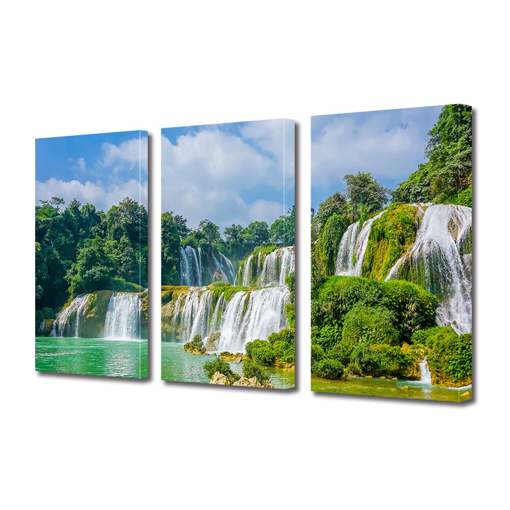 Set Tablouri Multicanvas 3 piese ArtDeco, Cascade invioratoare, Panza pe cadru de lemn, Decoratiuni Moderne pentru Casa, 3 x 70 x 100 cm