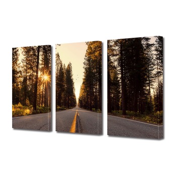 Set Tablouri Multicanvas 3 piese ArtDeco, Pe drum la apus, Panza pe cadru de lemn, Decoratiuni Moderne pentru Casa, 3 x 20 x 30 cm Set Tablouri Multicanvas 3 piese ArtDeco, Pe drum la apus, Panza pe cadru de lemn, Decoratiuni Moderne pentru Casa, 3 x 20 x 30 cm