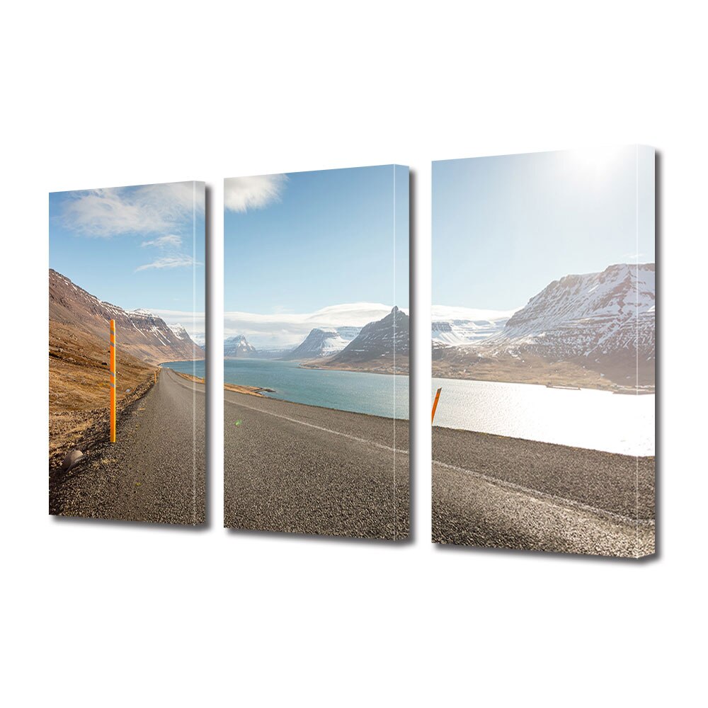 Set Tablouri Multicanvas 3 piese ArtDeco, Apa curgatoare langa drum, Panza pe cadru de lemn, Decoratiuni Moderne pentru Casa, 3 x 70 x 100 cm