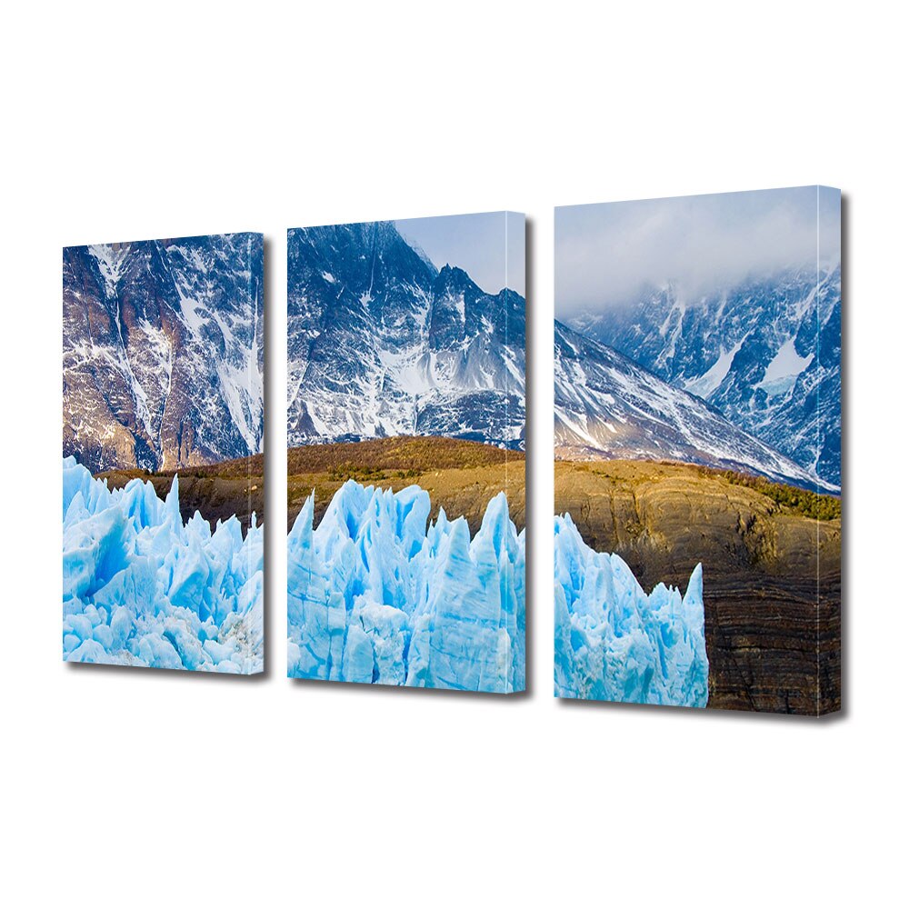 Set Tablouri Multicanvas 3 piese ArtDeco, Gheata si munti, Panza pe cadru de lemn, Decoratiuni Moderne pentru Casa, 3 x 70 x 100 cm