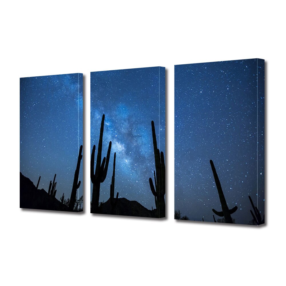 Set Tablouri Multicanvas ArtDeco, Siluete de cactusi, Panza pe cadru de lemn, Decoratiuni Moderne pentru Casa, 3 piese, 3 x 20 x 30 cm