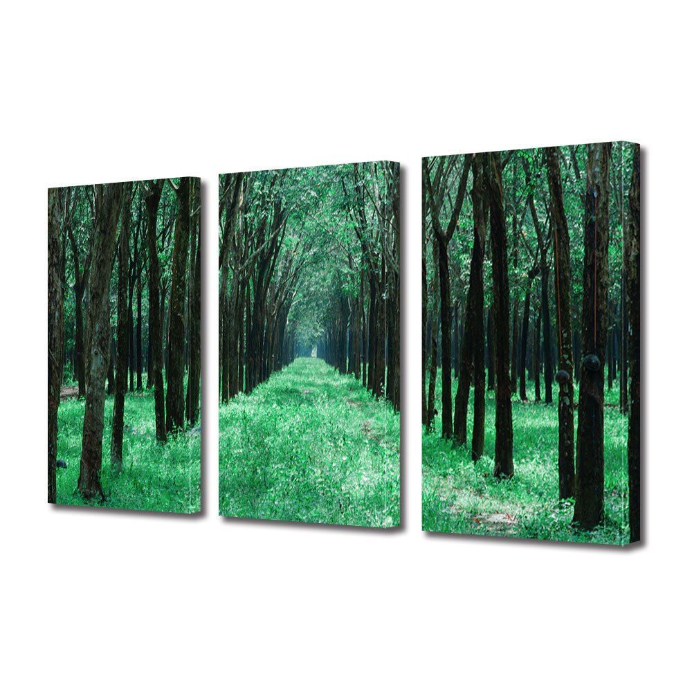 Set Tablouri Multicanvas 3 piese ArtDeco, Verde intens, Panza pe cadru de lemn, Decoratiuni Moderne pentru Casa, 3 x 70 x 100 cm