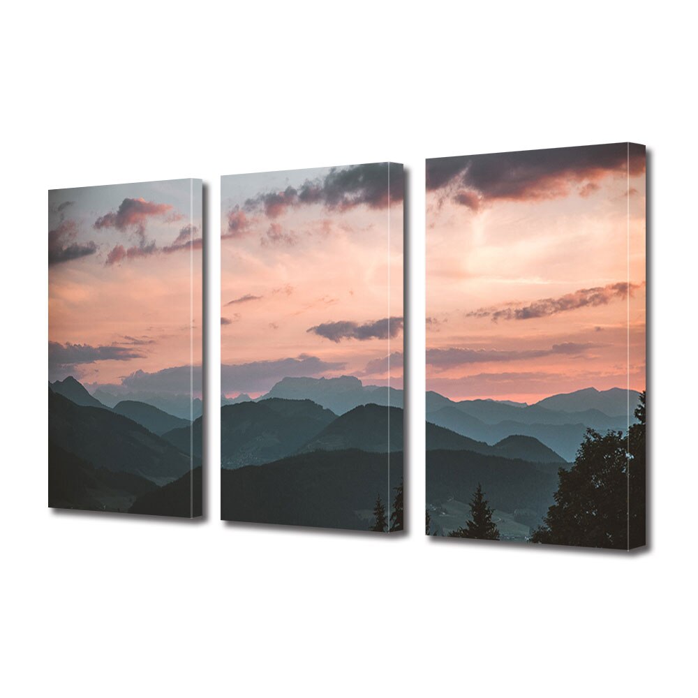 Set Tablouri Multicanvas ArtDeco, Dealuri fantomatice la apus, Panza pe cadru de lemn, Decoratiuni Moderne pentru Casa, 3 piese, 3 x 20 x 30 cm