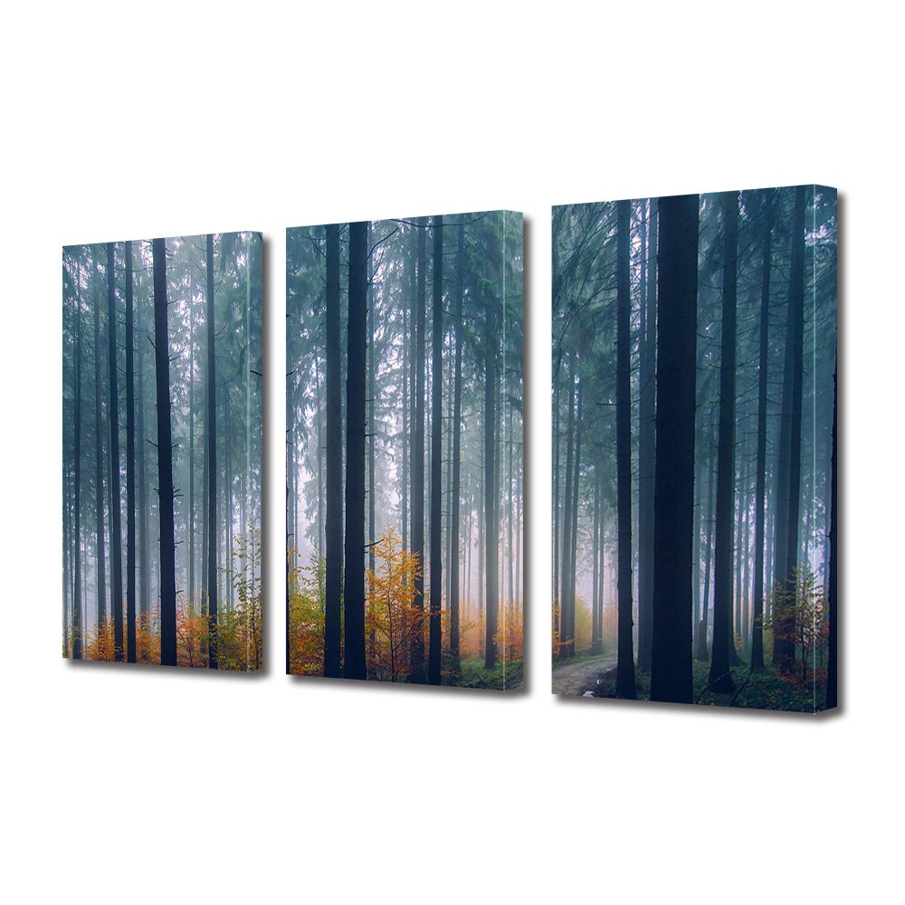 Set Tablouri Multicanvas 3 piese ArtDeco, Padure de brazi toamna, Panza pe cadru de lemn, Decoratiuni Moderne pentru Casa, 3 x 70 x 100 cm